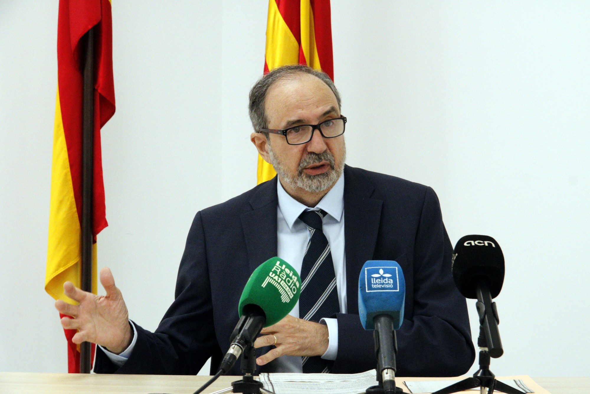 El president de l'Audiència de Lleida, Albert Guilanyà, presentant la memòria del 2025 en roda de premsa.