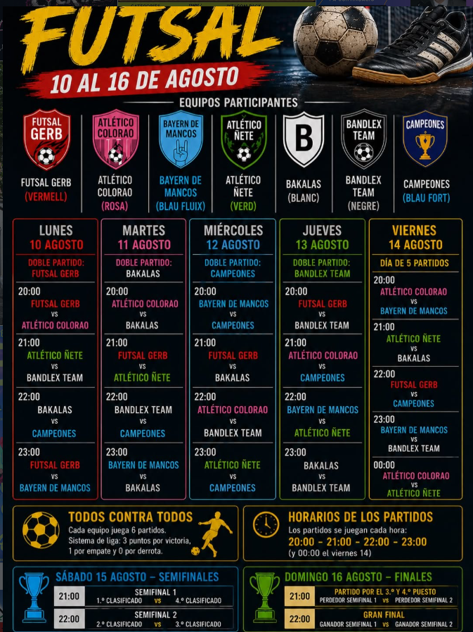 Cartell informatiu dels enfrontaments de fase de grups