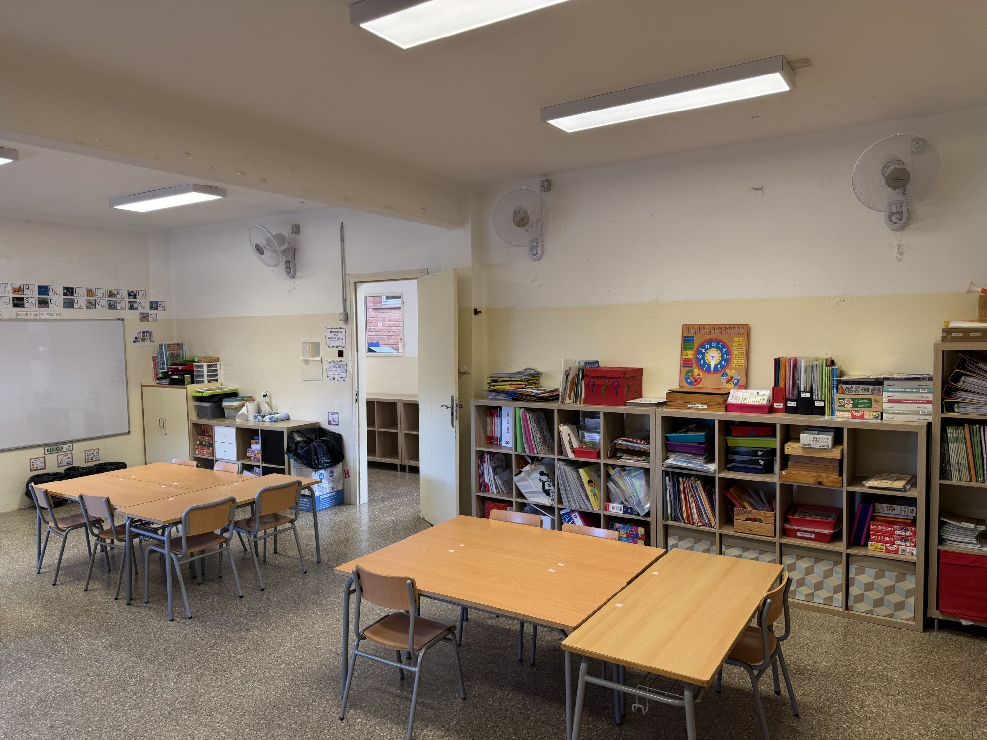 Aula amb ventiladors